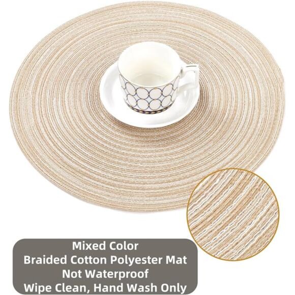 Round Braided Placemats Set of 4 Round Table Mats for Dining Tables 15 inch - Picture 2 of 7